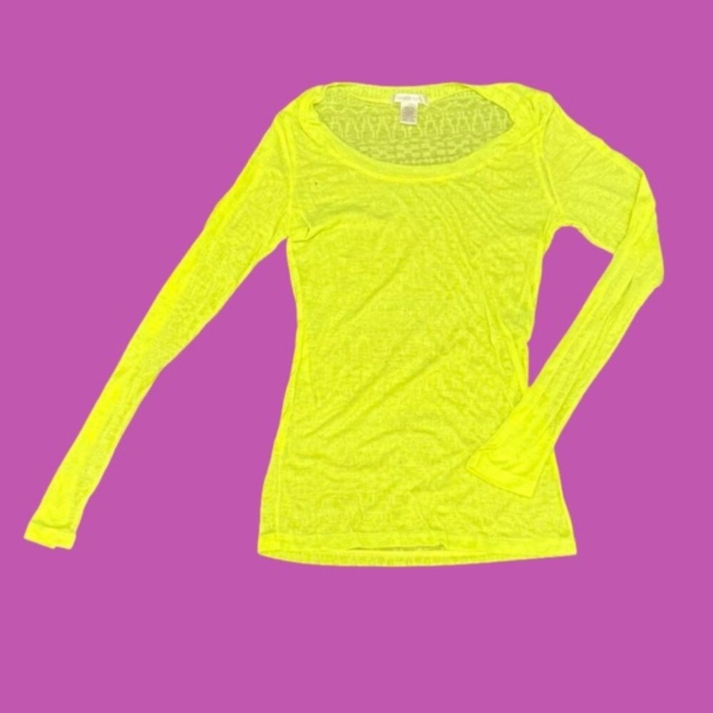 Bozzolo Neon Sheer Long Sleeve Top – Tribal Mesh Layer, Size M